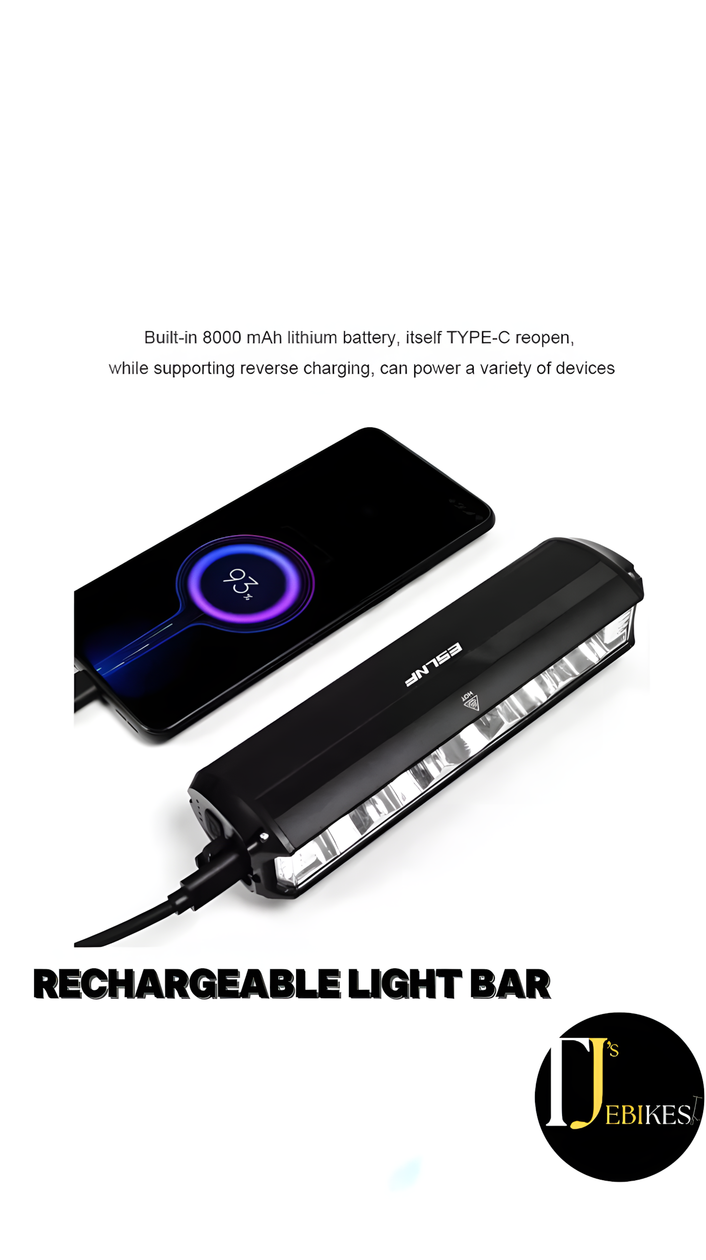 Light Bar Bike Headlight Front Light Ultra-Bright LED 1800 Lumens USB Bicycle
