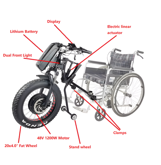 High Speed Torque 48v 1200w 20x4.0" Electric Handcycle for Manual Wheelchair Electric Handbike with 13Ah Battery