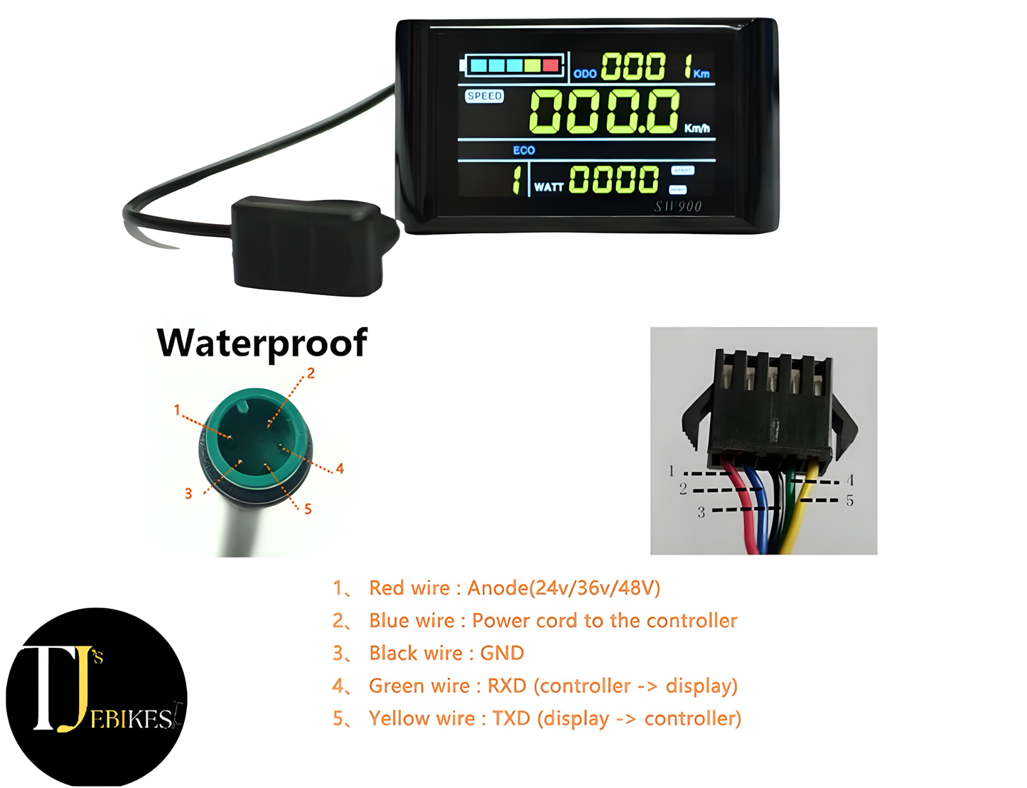 Full Colour EBike Display SW900 36V-72V USB Port Electric